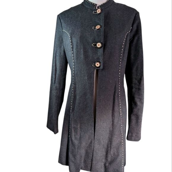 Unique Anthropologie spring coat whitestich accents size 8 Medium wool blend - Picture 2 of 10